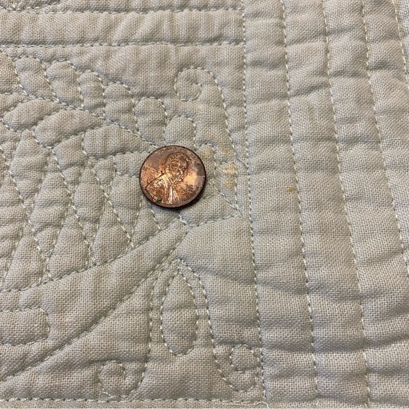 Set of 2 Pottery Barn blue green Hanna cotton linen quilted Euro shams - Picture 9 of 14